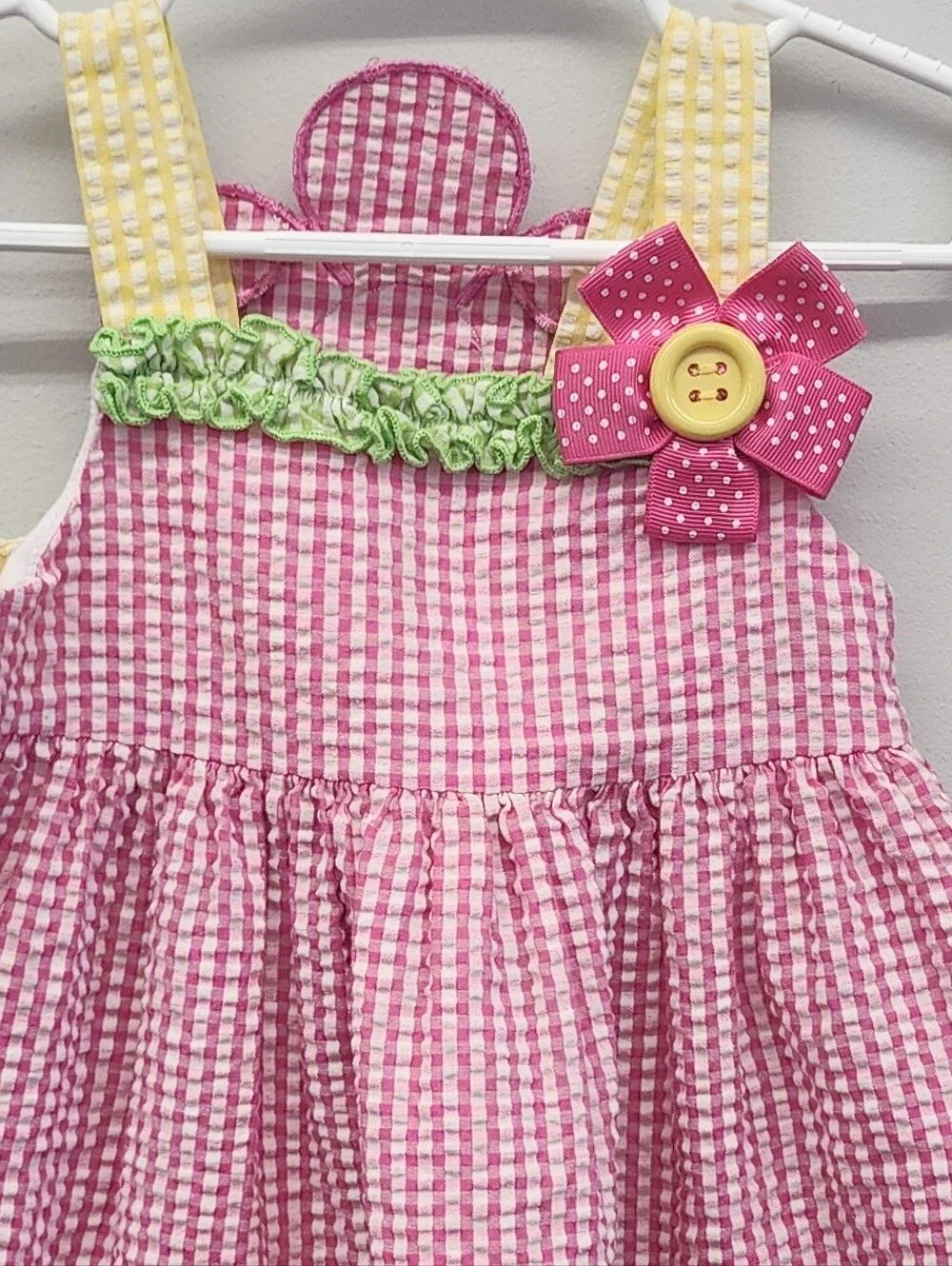 Bonnie Baby 12M Pink Yellow Gingham Seersucker Flower Sundress
